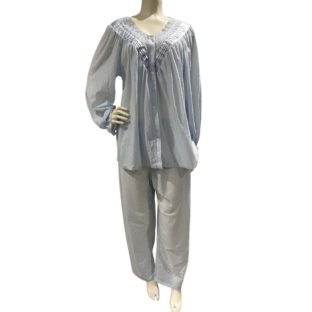 Komar Pajama Set 2 Pc Size Large Lightweight Blue Top And Pants Cottagecore